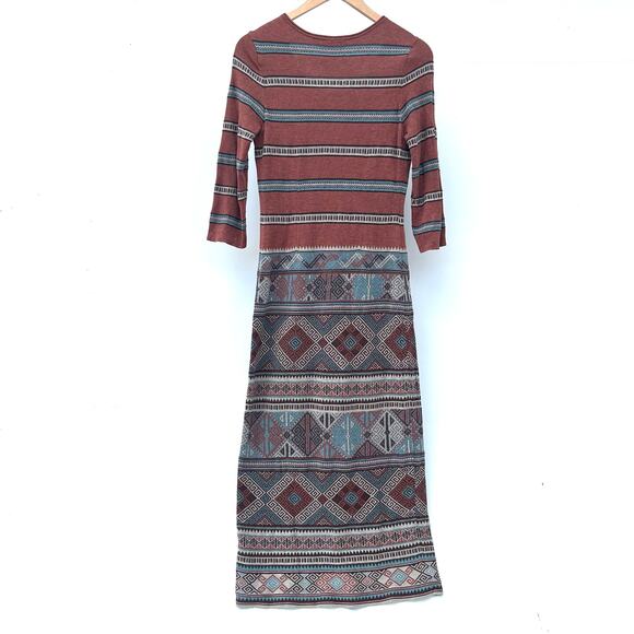 Peruvian Connection Long Maxi Dress Pima Cotton Small Striped Long Sleeve - Picture 6 of 7